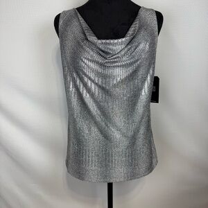 Clara Sun Woo Silver Metallic Cowl Neck Tank Sleeveless Top - Extra Small NWT
